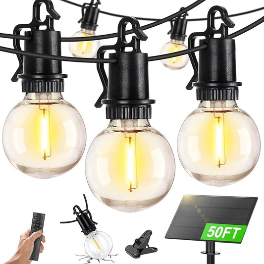 ZJOJO Solar Outdoor String Lights Waterproof, 50FT G40 Globe Patio Lights String Lights Solar Powered with 25 Edison Bulbs 2700K Shatterproof Hanging Lights for Porch Backyard Pergola Bistro ZJOJO