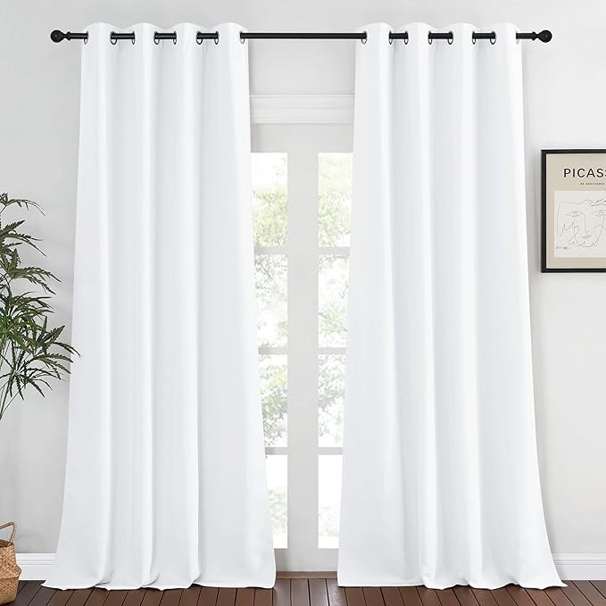 NICETOWN Bedroom Curtain Room Darkening Drapery 102 inches Length - Home Fashion Thermal Insulated Grommet Room Darkening Curtain for Living Room (White, 1 Panel, 52 x 102 inches) NICETOWN