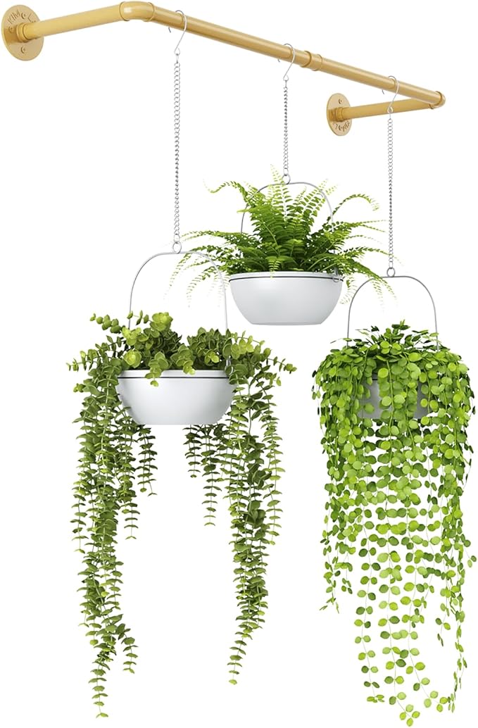 Bamworld Hanging Planters for Indoor Plants Plant Hanger Indoor Hanging Plant Rod 36.2in Window Plant Shelves Metal Rod Pot/Chains Not Included (Gold) Bamworld