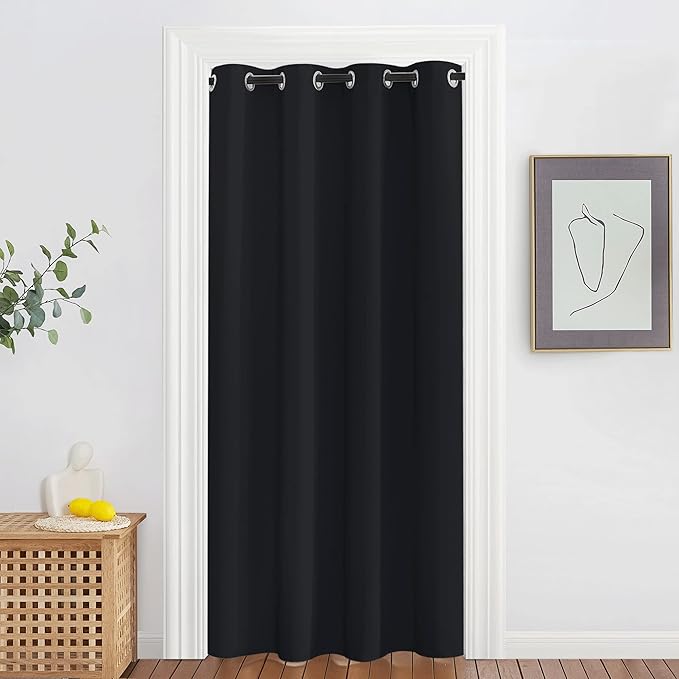 NICETOWN Black Blackout Curtain 78 inches Long - Thermal Insulated Grommet Soundproof Heat & Cold Blocking Privacy Doorway Curtain Window Treatment for Bedroom (1 Panel, W52 x L78) NICETOWN