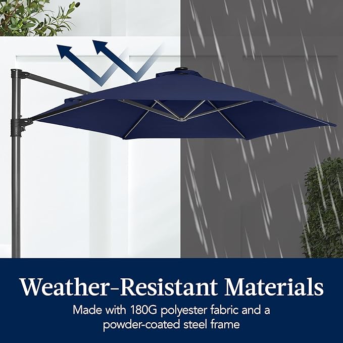 Best Choice Products 10ft Offset Cantilever Hanging Market Patio Umbrella, Smooth 360° Rotation, 8 Sturdy Ribs, Easy Adjustment - Navy Blue BestChoiceProducts