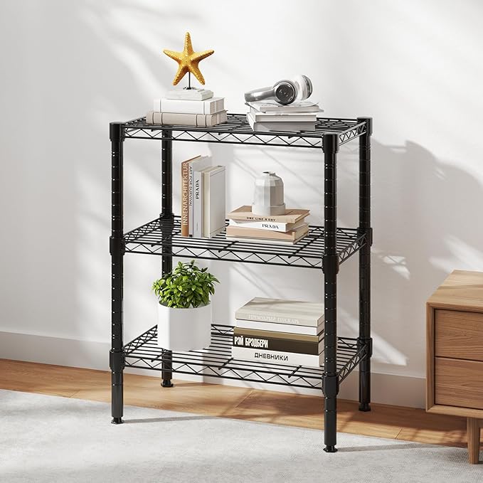 DUMOS 3-Tier Metal Wire Storage Shelves, Adjustable Standing Storage Rack Shelf, Heavy Duty Steel Shelving Unit Organizers for Kitchen Bathroom Pantry Garage, 23.3" W×13.4" D×30" H, Black DumosLifestyle