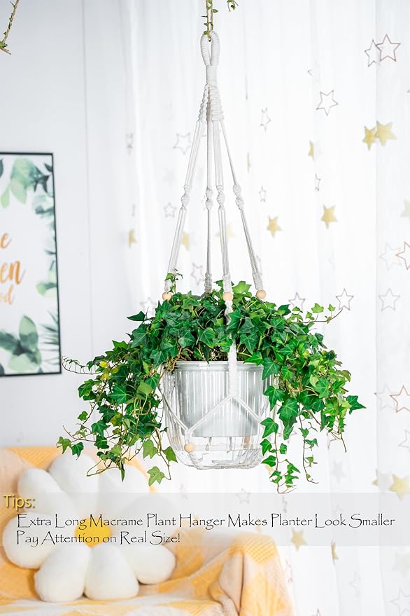 Melphoe Self Watering Hanging Planters for Indoor Plants, 1 Pack 8.3 Inch Outdoor Hanging Plant Pot Basket, 2 Kinds of Hangers Macrame 35.5’’ & Metal Chain 19.6’’ for Garden Home Decor Melphoe