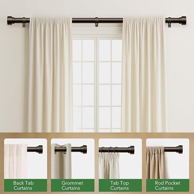 Curtain Rods for Windows 28 to 48, 1 Inch Adjustable Heavy Duty Long Window Outdoor Curtain Rod for Patio, Drapery Rods with Simple End Caps, Size 32"-60", Antique Bronze TimeForest
