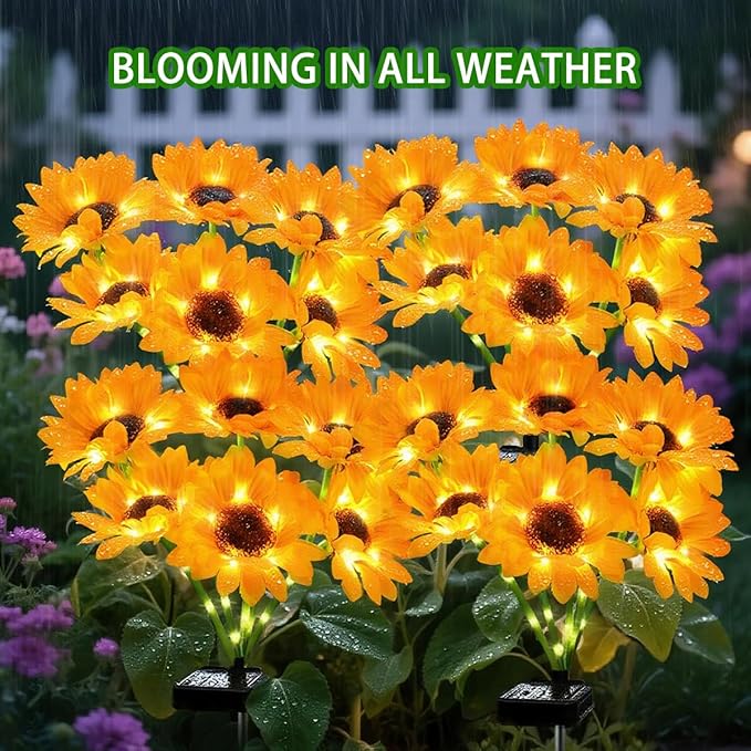 Solar Sunflower Lights 4 Pack with 24 Sunflower Solar Lights Outdoor Garden Decor Birthday Gift for Mom Women Grandma,Waterproof Solar Flower Garden Stake Lights for Yard Landscape Patio Lawn Pathway YJFWAL