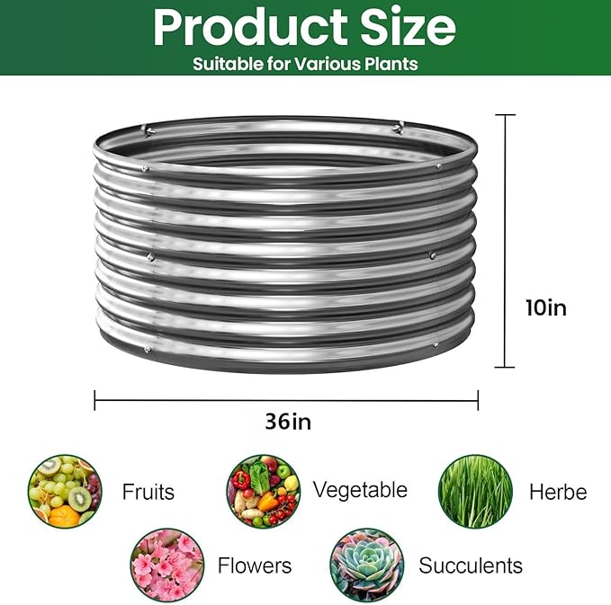 4 Pack 3x3ft Round Galvanized Raised Garden Bed Outdoor, Metal Garden Bed for Vegetables, Above Ground Garden Box for Flower, Steel Raised Beds for Gardening - 3ftx3ftx10inch Mostmahes