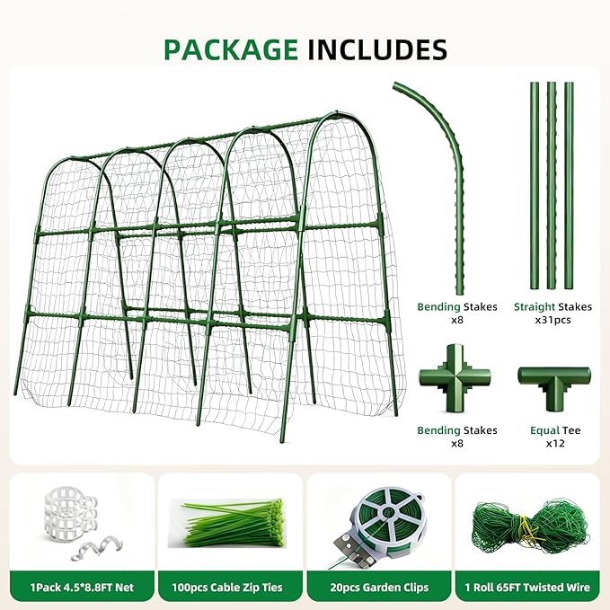 Cucumber Trellis for Raised Bed, U-Shape Garden Arch Metal Support for Climbing Plants, Metal Arch Plant Support Vegetables Trellis, Plant Support for Vine(Green, 63 * 30 * 47inch(L*W*H)) Laodier