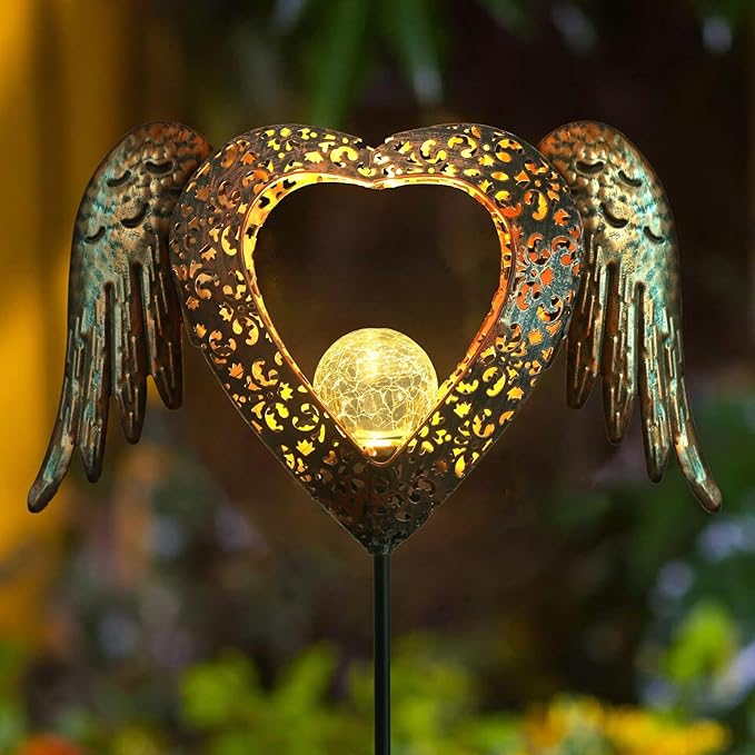 KAIXOXIN LEDs Solar Heart Stake Lights for Garden Metal Warm White, Memorial Gift - Perfect as Remembrance & Sympathy Gifts (Heart-Bronze) KAIXOXIN