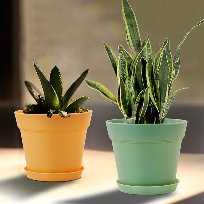 WOUSIWER 16 Pack 6 inch Plastic Planters, Indoor Flower Pots, Heavy Duty and Stylish 6 Inch Plant Pots for Indoor Plants with Drainage Holes and Tray for Plants, Flowers, Colorful WOUSIWER