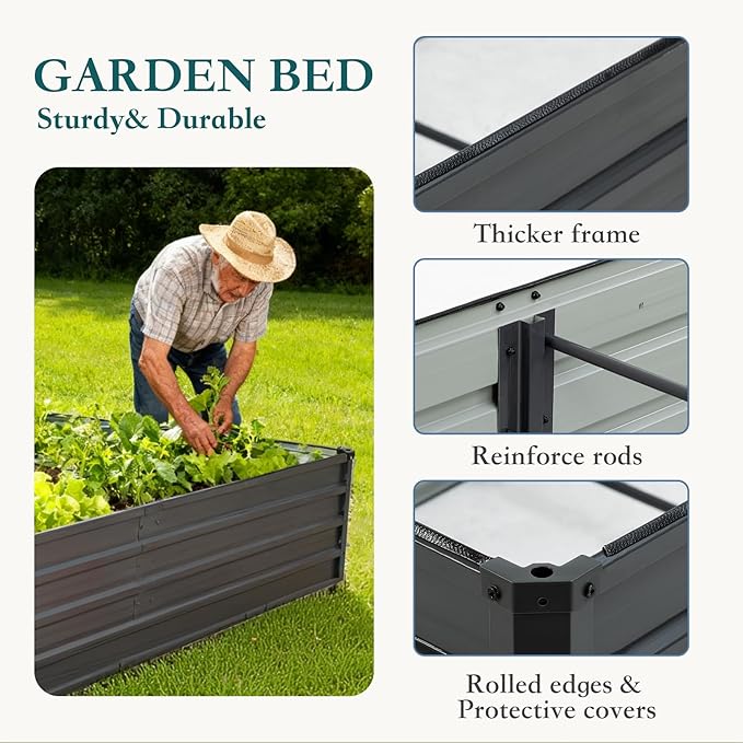 DUMOS Raised Garden Bed Outdoor, 6x3x2ft Planter Box Outdoor for Deep-Rooted Herbs/Flowers/Vegetables, Large Metal Garden Bed for Patio, Balcony and Backyard, Gray DumosLifestyle