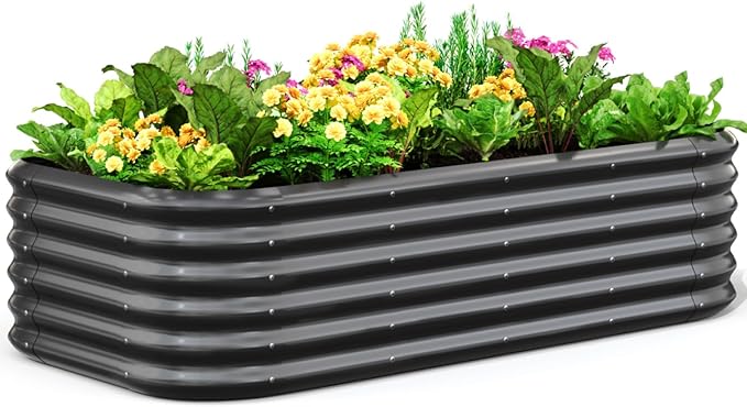 Quictent Galvanized Raised Garden Bed Kit, 6x3x1.5 ft Oval Metal Planter Box Tall for Vegetables Outdoor Backyard, Strengthened by Crossbar, Dark Gray QUICTENT