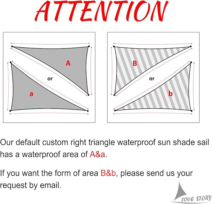 LOVE STORY Right Triangle 12'x12'x17' Waterproof Sun Shade Sail Canopy UV Block for Outdoor Patio Backyard Carport,Turquoise Blue(We Make Custom Size) LOVESTORY