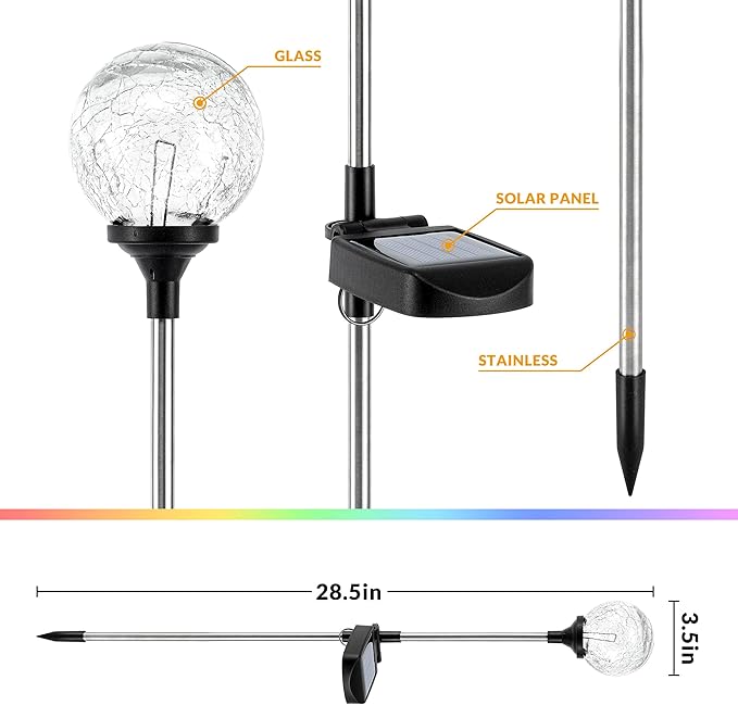 SOLPEX Solar Garden Lights 3 Pack, Solar Lights Outdoor Decorative, Solar Globe Lights Outdoor Waterproof for Yard and Garden, Multi-Color Changing Cracked Glass Ball LED Lights Solpex