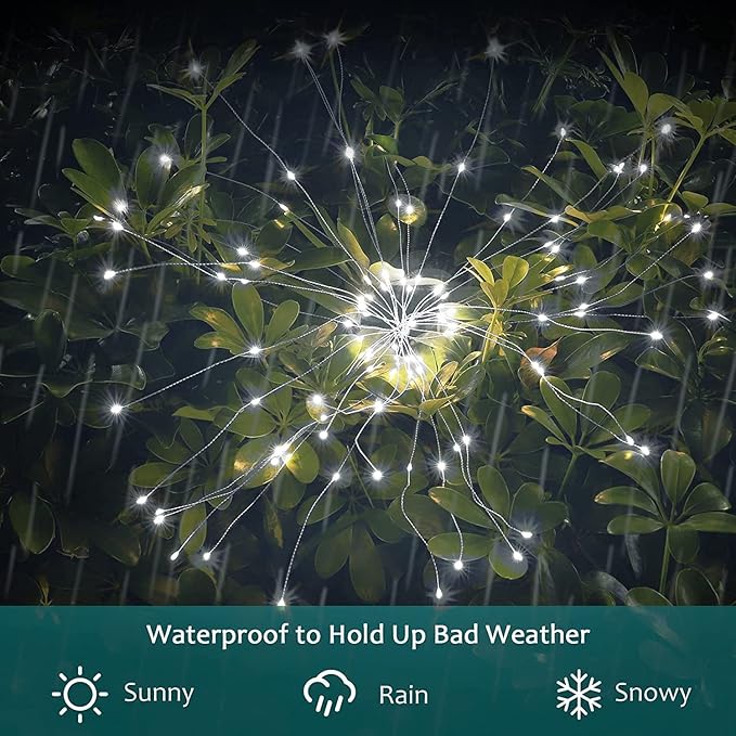 JJGoo Solar Firework Lights, 2 Pack 180 LEDs 2 Lighting Modes Solar Lights Outdoor Waterproof for Garden Patio Walkway Pathway Party Wedding Christmas Decorative - Cool White JJGoo