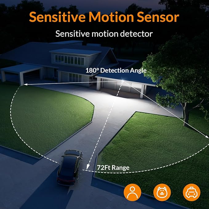 LEPOWER LED Motion Sensor Security Lights, 3 Head Motion Detected, 38W, 4200LM, Waterproof IP65, 5500K, Full Metal for Outdoor, Garage, Porch, Yard (Black) LEPOWER