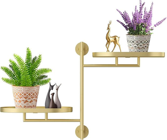 Window Rotating Plant Stand Shelf Indoor Gold Metal Floating Shelves 2-Tier Wall Mount Plant hanger Holders for Wall Planter Modern Home Decor window sill gifts YQSLYSF