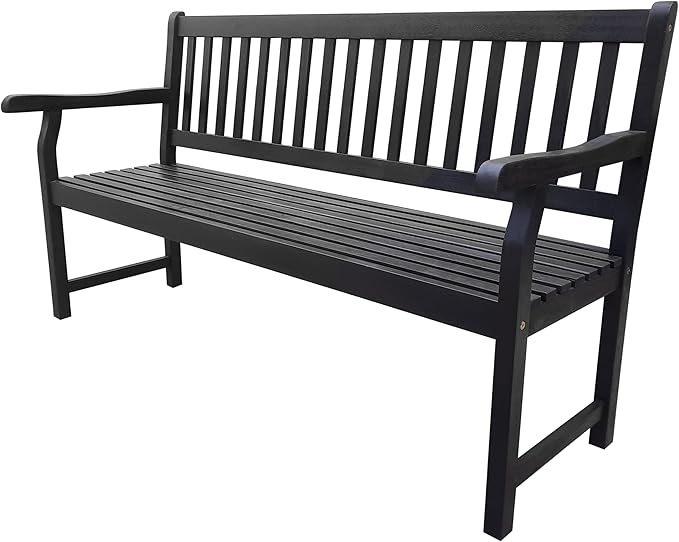 JONATHAN Y BNH101C Laurel 59.1" 3-Seat Slat-Back 600-Lbs Support Acacia Wood Outdoor Garden Patio Bench for Garden, Lawn, Backyard, Pool, Deck, Beach, Firepit, Black JONATHANY