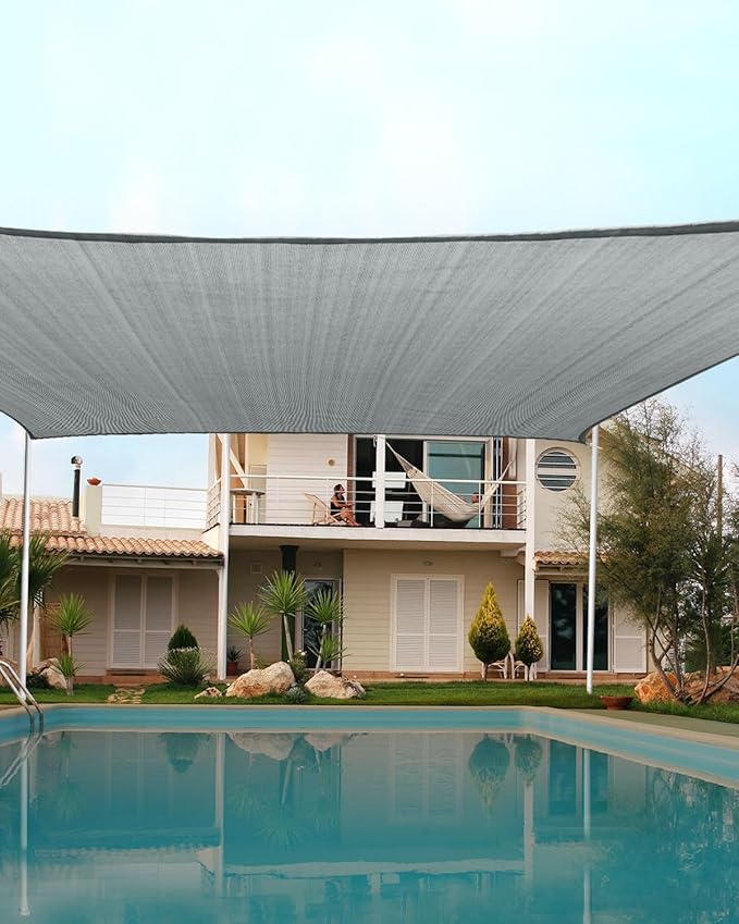 Quictent 16X16FT Square Sun Shade Sail Canopy 185G HDPE with Hardware Kit, 98% UV Block Outdoor Patio Sunshades Cover for Deck Garden Yard Grey QUICTENT