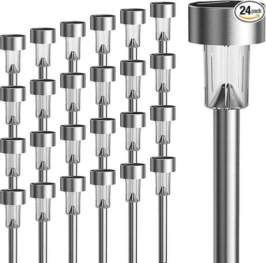 GIGALUMI 24 Pack Solar Path Lights Outdoor,Solar Lights Outdoor Waterproof,Stainless Steel LED Landscape Lighting,Solar Garden Lights for Driveway,Pathway,Patio,Yard GIGALUMI