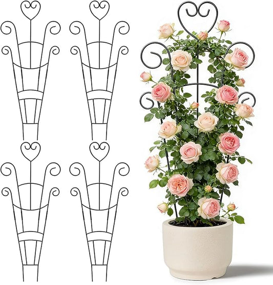 30 Inch Plant Trellis for Climbing Plants Indoor, Outdoor Metal Garden Trellis for Potted Plants, Houseplant Plant Support for Ivy Pothos Monstera Hoya Flower Vine Black Heart (Black-4pcs) OYOEETD