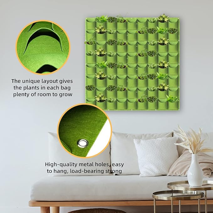 LITLANDSTAR Hanging Vertical Wall Planter, 72 Pockets, Green, 100cm x 100cm, Indoor/Outdoor, Wall Mounted, Felt, Traditional, Rectangular, Drainage Hole LITLANDSTAR