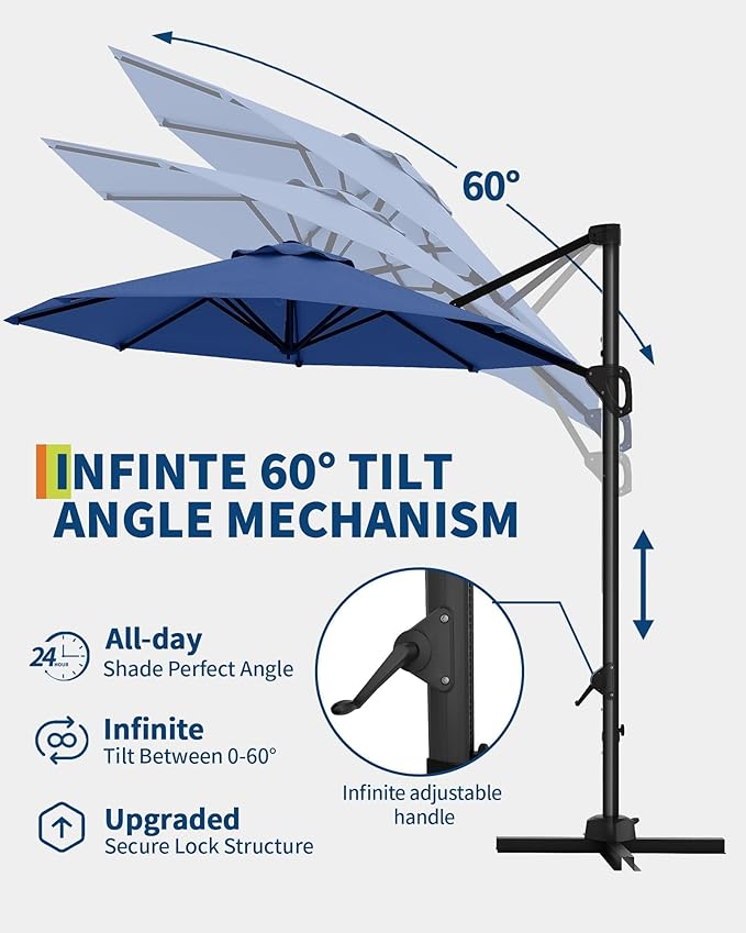 GarveeLife 10FT Patio Umbrella Outdoor Large Cantilever Umbrella Market Sun Shade Windproof Offset Umbrella with 360-Degree Rotation for Garden Deck Pool Patio, Navy Blue GarveeLife