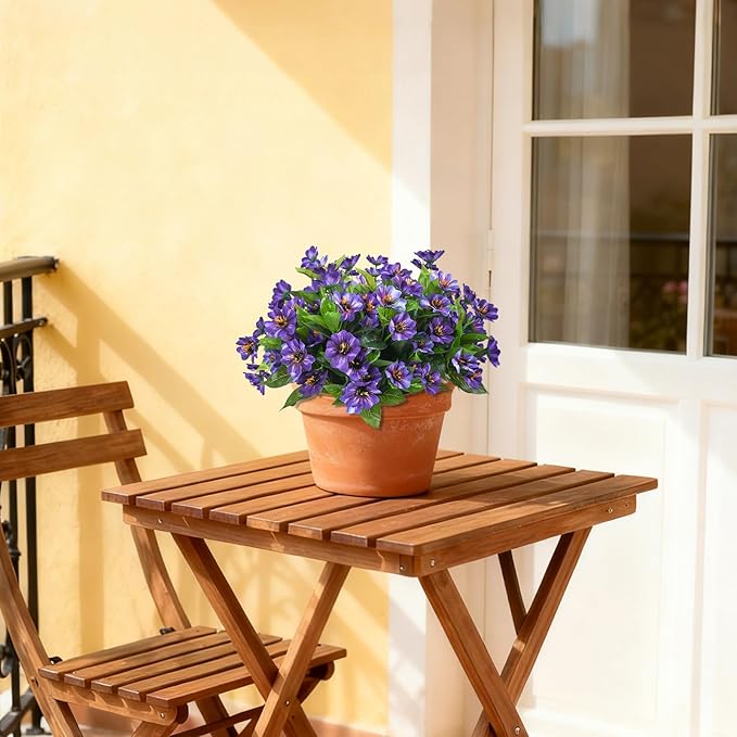 Fake Artificial Flowers for Outdoors Decoration,4 Bundles Silk Faux Spring Flowers with Plants Leaves UV Resistant for Planter Front Door Porch Yard Patio Window Box Home Indoor Decor Hrobek