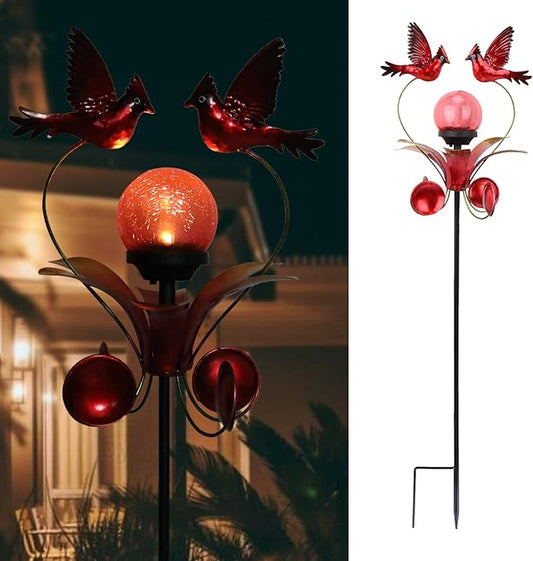 VCUTEKA Cardinal Solar Lights Outdoor Metal Garden Stake Waterproof Crackle Glass Globe Garden Decor Cardinal for Pathway, Lawn, Patio, Yard VCUTEKA