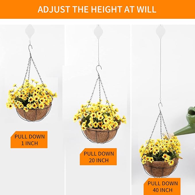 3Pcs Retractable Plant Hanger - Upgrade Plant Pulleys for Hanging Plants, Easy to Raise and Lower, Suitable for Garden Flower Pots, Hanging Planter, Bird Feeder (3Pcs-White) HOGXUAE