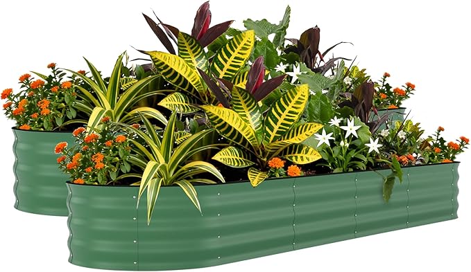 Garvee 2 Pack Galvanized Raised Garden Beds - 8x2x1.5ft Planter Box for Vegetables, Flowers, Rust-Resistant Garden Box, Easy Assembly Raised Beds, Durable Planters for Outdoor Plants, Green Garvee