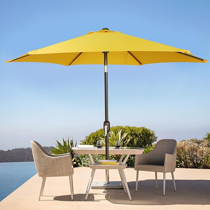 Blissun 7.5 ft Patio Umbrella, Yard Umbrella, Outdoor Market Umbrella with Push Button Tilt Crank, Yellow Blissun