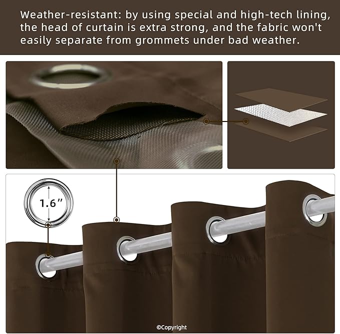 Outdoor Indoor Curtains W52 x L108 for Patio - Weather-resistant Window Panels Privacy Protect Grommet Top Thermal Insulated Home Curtain for Porch Pergola Lawn Garden Hot Tub Area (2 Panels) DivaenCamino