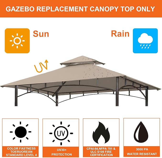 Eurmax USA High Performance Grill Gazebo Canopy Replacement Cover 5x8 BBQ Shelter Top（Beige Eurmax