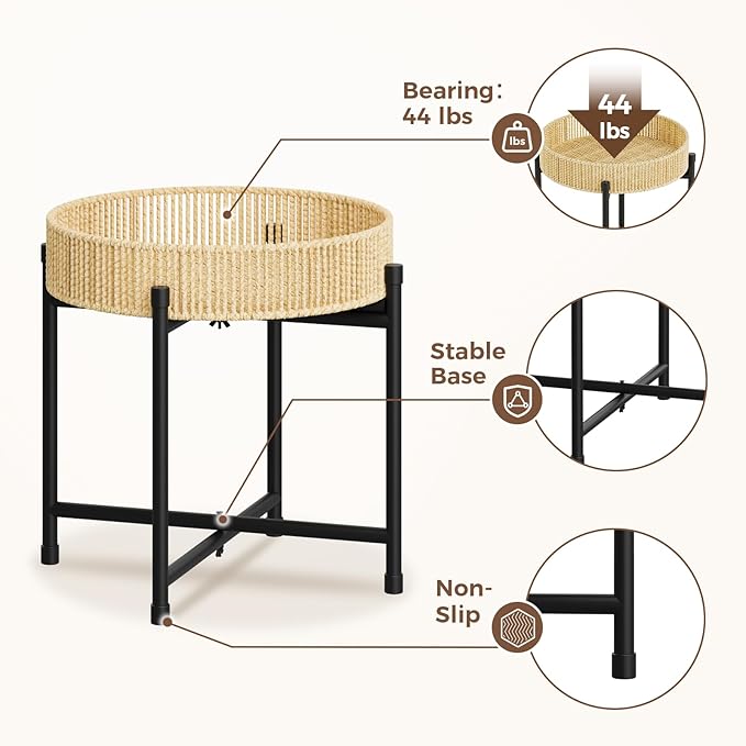 Bamworld Rattan Plant Stand Indoor Boho Plant Table for Large Plants Single Plant Stool Plant Holder for Living Room Bedroom Bamworld