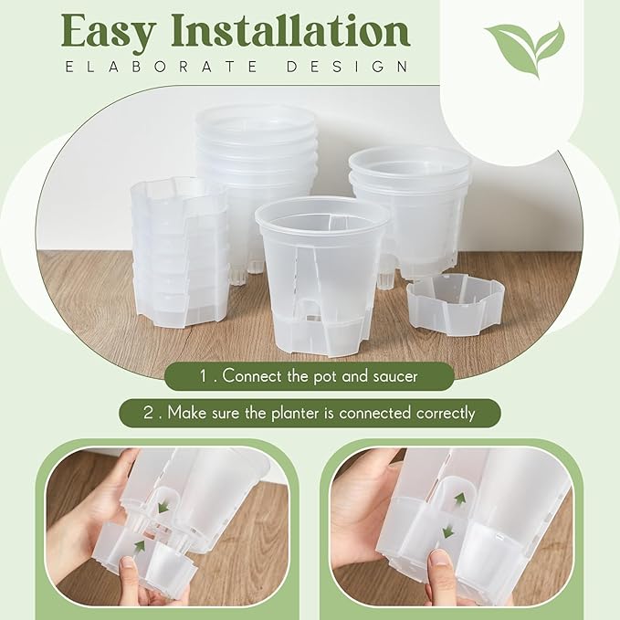 Self Watering Pots for Indoor Plants with Deep Reservoir and High Drainage Holes for Outdoor Plants and Flowers, Bare Root Planter(5.91'',Clear,9 Pcs) Wonderjune