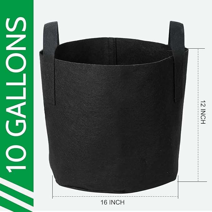 JERIA 12-Pack 10 Gallon Grow Bags, 300G Thickened Nonwoven Garden Pots,Heavy Duty Fabric Pots with Reinforced Handles JERIA