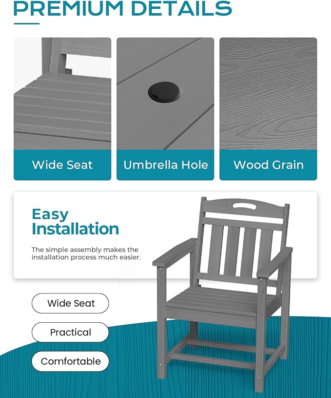 Ciokea HDPE Outdoor Dining Table with Umbrella Hole,66" Rectangle Patio Table for 6,All-Weather Outdoor Patio Furniture Set for Garden Backyard,Grey CIOKEA