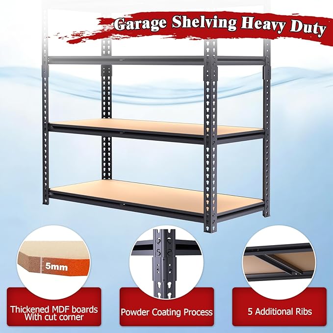 Heavy Duty Garage Shelving,5-Tier Metal Storage Shelves,2400LBS Shelving Unit,Adjustable Shelving Rack, Standing Shelf Units for Garage Storage Warehouse,28''×12''×60'',2 Pack Rootora