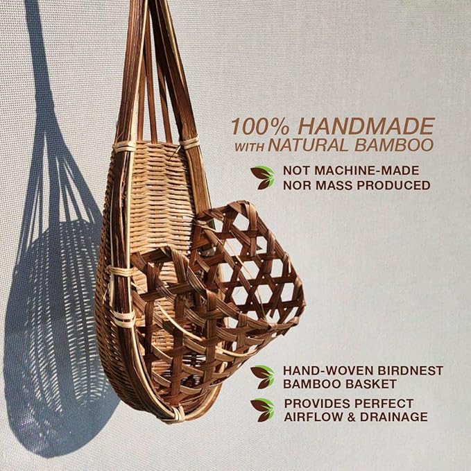 Handmade 100% Thai Bamboo Hanging Orchid Basket – 4 Inch Set of 6 Panwa