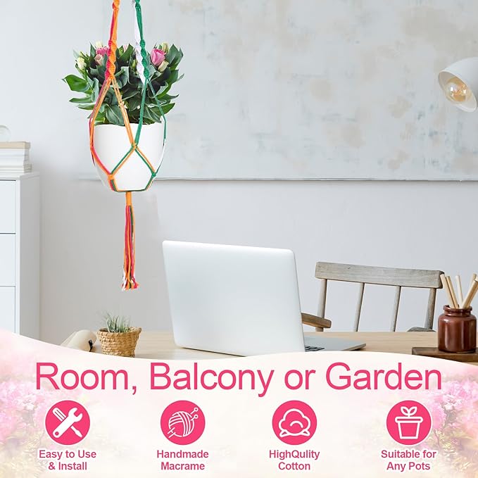 Hoteam 12 Pcs Macrame Plant Hangers Macrame Hanging Planters for Indoor Plants Handmade Boho Hanging Baskets Flower Pots Holder for Outdoor Home Wall Decor Hoteam