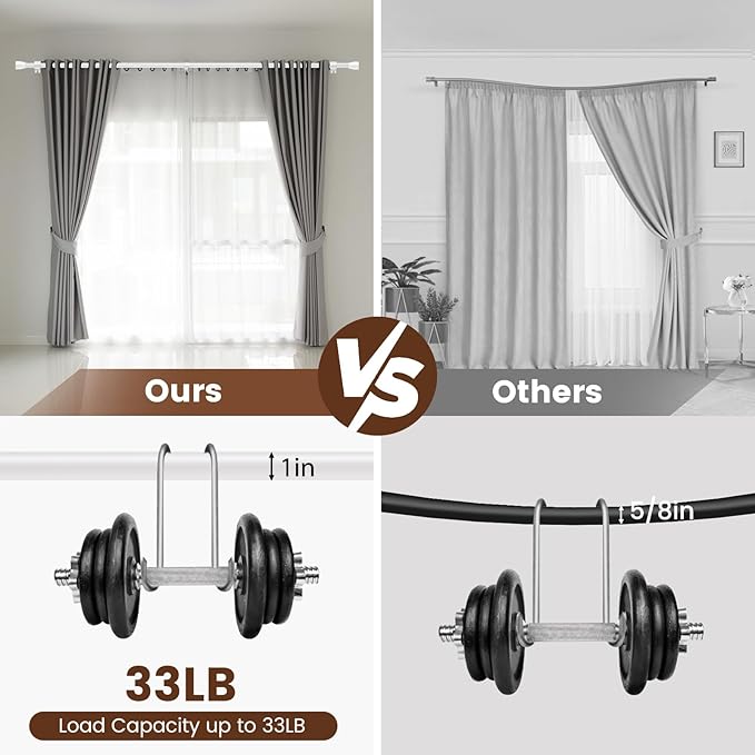 1” Diameter Curtain Rods Itself is 30 to 144 inch 1 Pack Fit 30-142 inch, 66 to 120 inch Window with Heavy Duty Adjustable Rod Matte White Splicing Metal Extra Long Curtain Rod for Windows Rootora