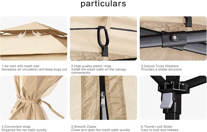 COOSHADE 11x11Ft Easy Pop Up Gazebo Tent Instant Outdoor Canopy Shelter with Mosquito Netting Walls(Khaki) COOSHADE
