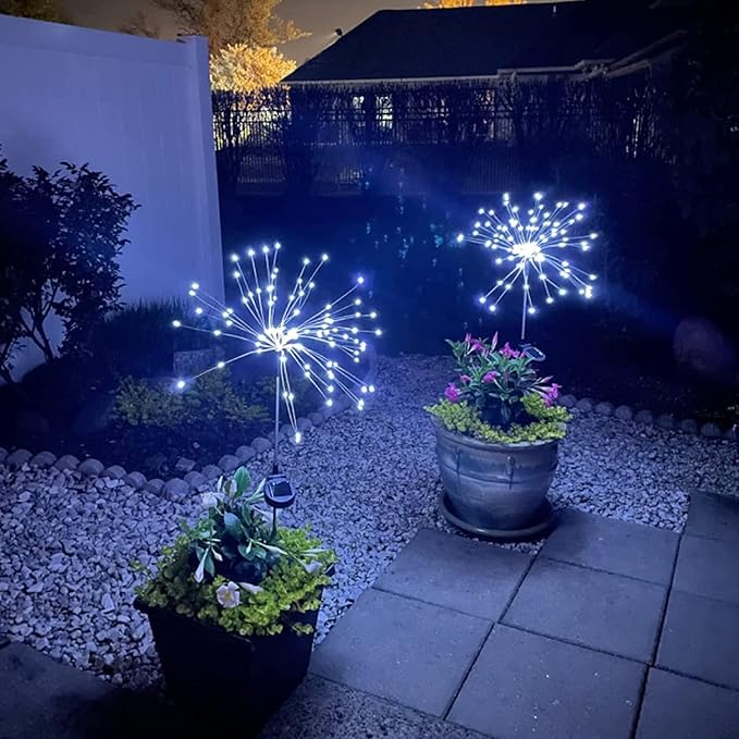 JJGoo Solar Firework Lights, 2 Pack 180 LEDs 2 Lighting Modes Solar Lights Outdoor Waterproof for Garden Patio Walkway Pathway Party Wedding Christmas Decorative - Cool White JJGoo