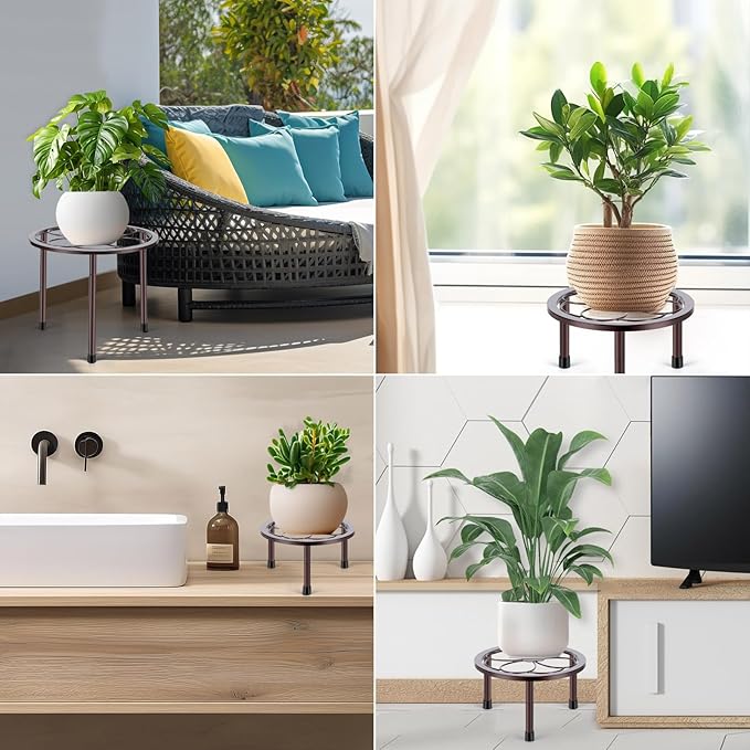5 Pack Metal Plant Stand, Anti-Rust Iron Plant Stands for Indoor and Outdoor, Heavy Duty Flower Pot Stands for Multiple Plant, Black Potted Plant Holder for Garden Home (5 Pack Brown) Amoot