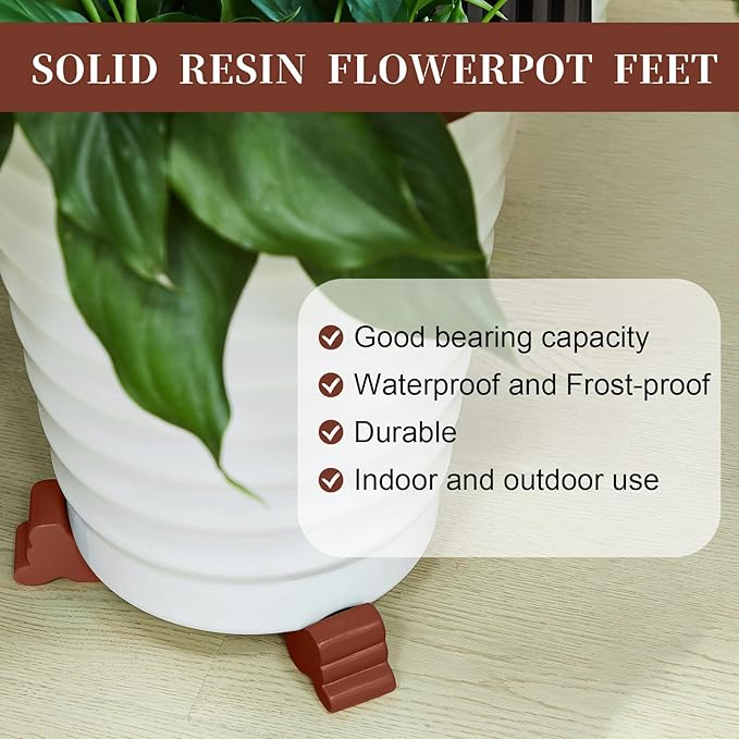 Kigeli 6 Pcs Resin Garden Pot Feet for Outdoor Planters 3 Inch Long 1.5 Inch Tall Flower Handmade Elevator Plant Feet Frost Proof Lifter for 14-20 in Pot(Brown) Kigeli