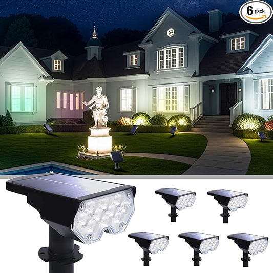 6 Pack Solar Powered Outdoor Spot Lights Outside Waterproof 20 LEDs Landscape Spotlights Dusk to Dawn for House Yard Tree, Plants, Walls, Path, Garden, Statues, Superior Accent Lamp Cool White Polighty