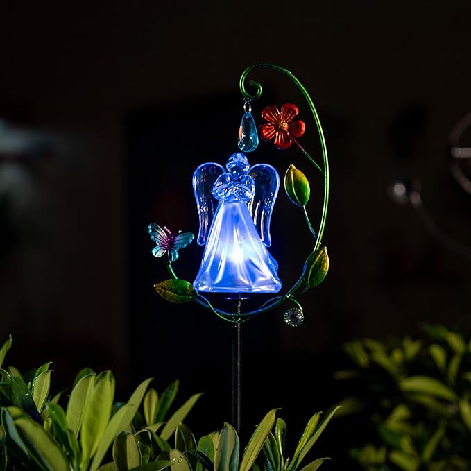 Solar Angel Light for Cemetery Decor - Color Changing Memorial Gift, Outdoor Garden Stake Light for Grave, Yard, Patio - Waterproof Sympathy Decoration with LED ELFENGARDEN