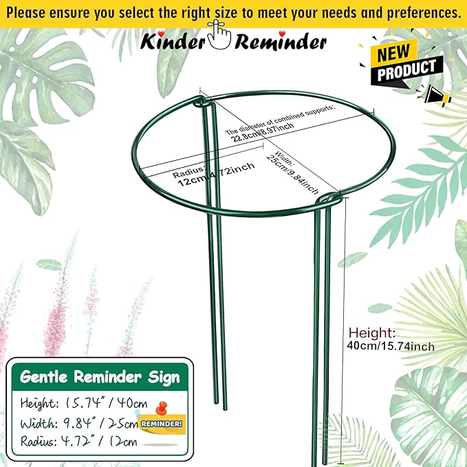 6-Pack Snake Plant Support Stakes, Half-Round Peony Cages and Supports, Green Plant Support Ring - Sturdy and Durable for Indoor and Outdoor Potted Plants, Such as Amaryllis, Peony, Hydrangea WooWellGoGoGoProducts