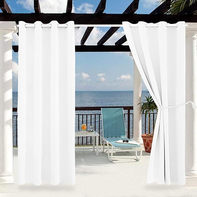 Waterproof Outdoor Curtain W52 x L84 - Grommet Top Sunlight Blocking Window Treatment Drapes Blackout Curtains for Home Bedroom Living Room Outdoor Patio Porch Pergola Cabana Gazebo (Pure White) DivaenCamino