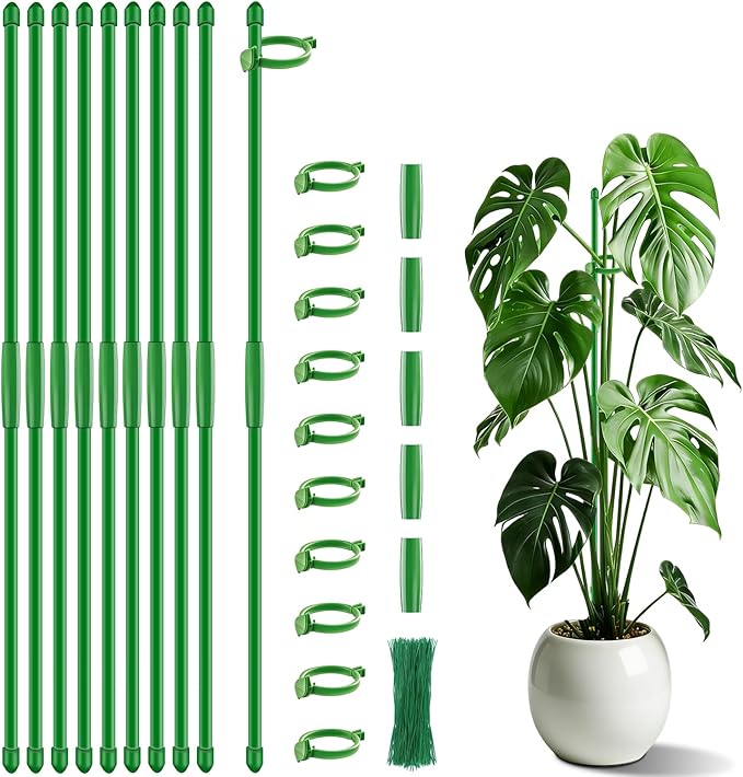 Plant Stakes 17 inch SupKing Support Stick Orchid Stakes with Clips 10Pcs Garden Plant Poles Extended to 3/4/5ft for Indoor Outdoor Potted Tomato Rose Amaryllis Vegetables Monstera Comes with 20 Ties SupKing
